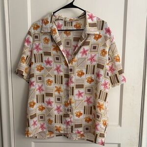 Allison Daley Pink and Orange Floral Geometric Shirt